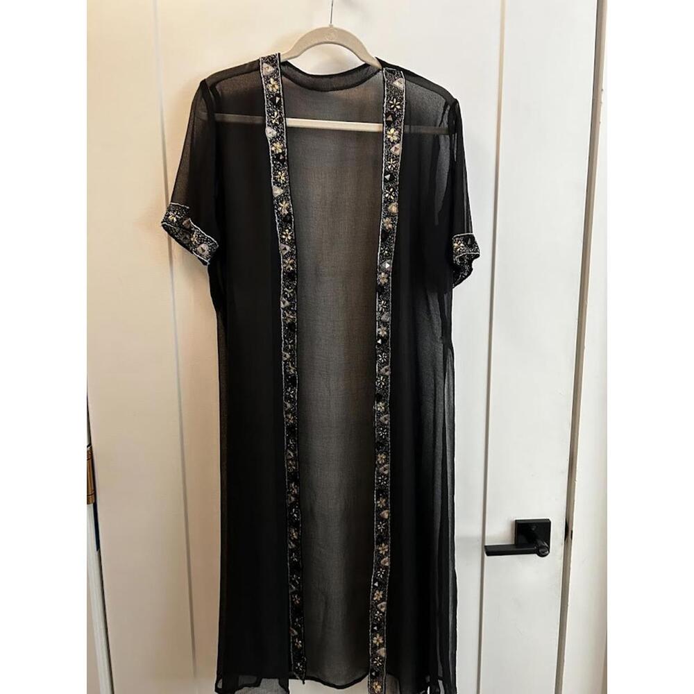 Flowy Exotic Sheer Black Embellished Tunic Boho‎ Evening Duster Vintage
